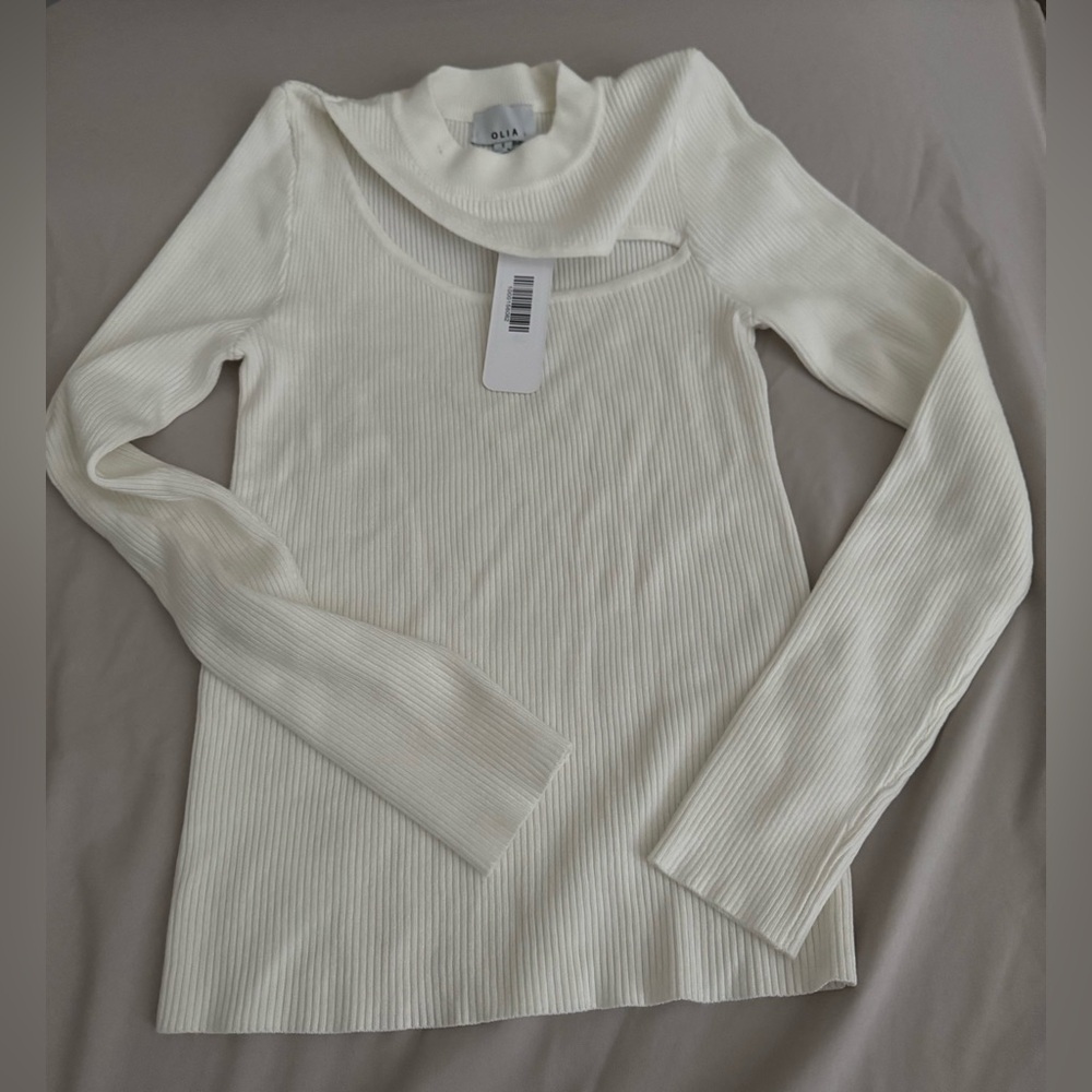 Olia Cream Ribbed Long Sleeve Top